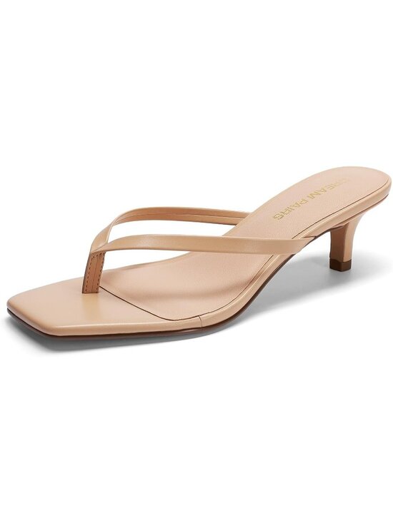Shoes - Women's Flip Flop Low Heels Square Open Toe Nude Sandals Thong 1.96 Inch Heels